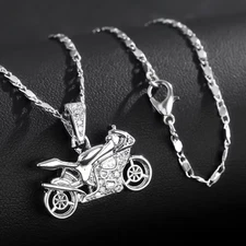 Men Silvery  Motorcycle Pendant Necklace Hip-Hop Fashion Jewelry Gift New