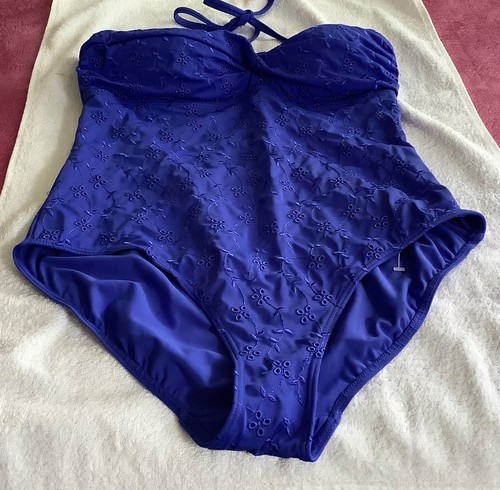 Size 14 SWIMSUIT FROM GEORGE at ASDA. BLUE BRODERIE ANGLAISE .HALTER NECK. BNWOT - Picture 3 of 8