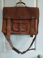 MEN'S HANDMADE WORLD EXECUTIVE BROWN LEATHER SATCHEL MESSENGER BAG MADE IN USA