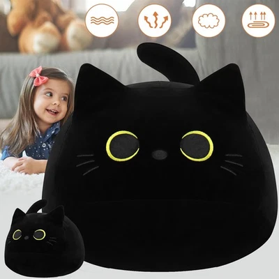 MARKENLOS Schwarze Katze Plüschtier Kawaii Katze Kuscheltier, Weiches Stofftier Kopfkissen