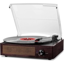 Retro Bluetooth Vinyl Record Player Turntable with Built-in Speakers 3 Speed