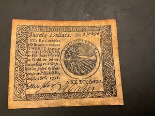 United States 20 dollars banknote 16/8/1778