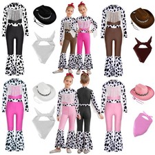 Kids Girls Set Performance Costume Halloween Outfits Bodysuit Dress Up Western