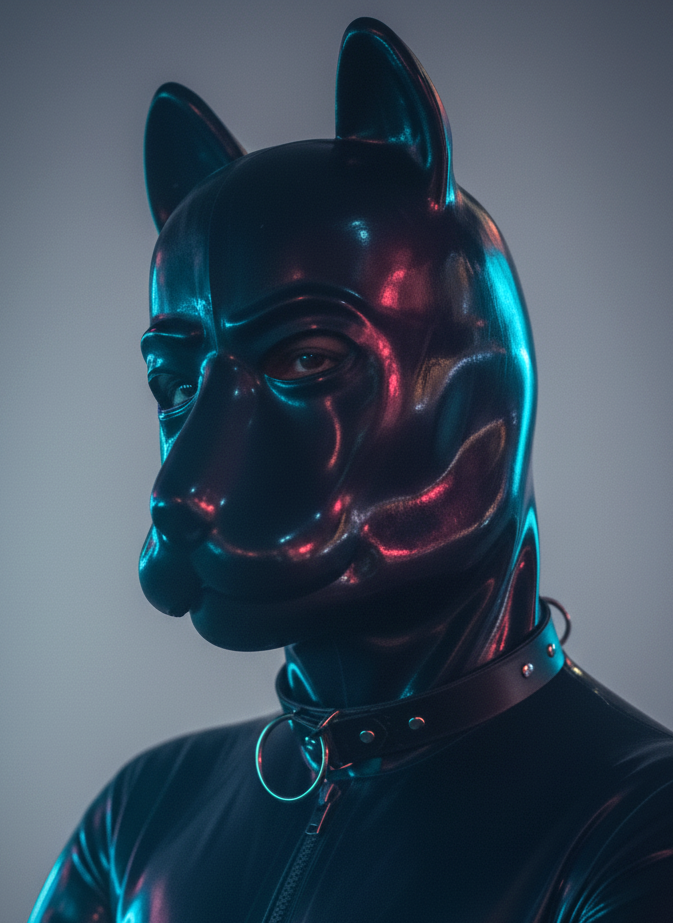BLACK LATEX PUPPY HOOD 2mm THICK RUBBER DOG FETISH MASK ATTACHED COLLAR PET PLAY