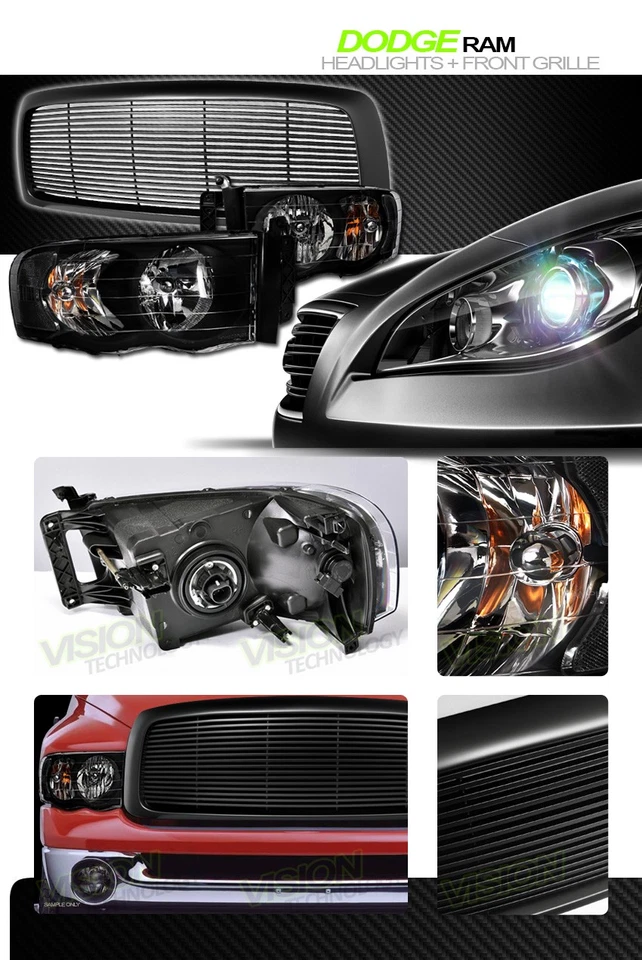 Faros negros para 02-05 Ram señal de estacionamiento NB + rejilla de parachoques horizontal mate Foto 2 de 2