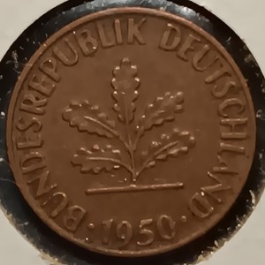 1950 D Germany Federal Republic 1 Pfennig, Appears Unc. Straight Stalk Variety