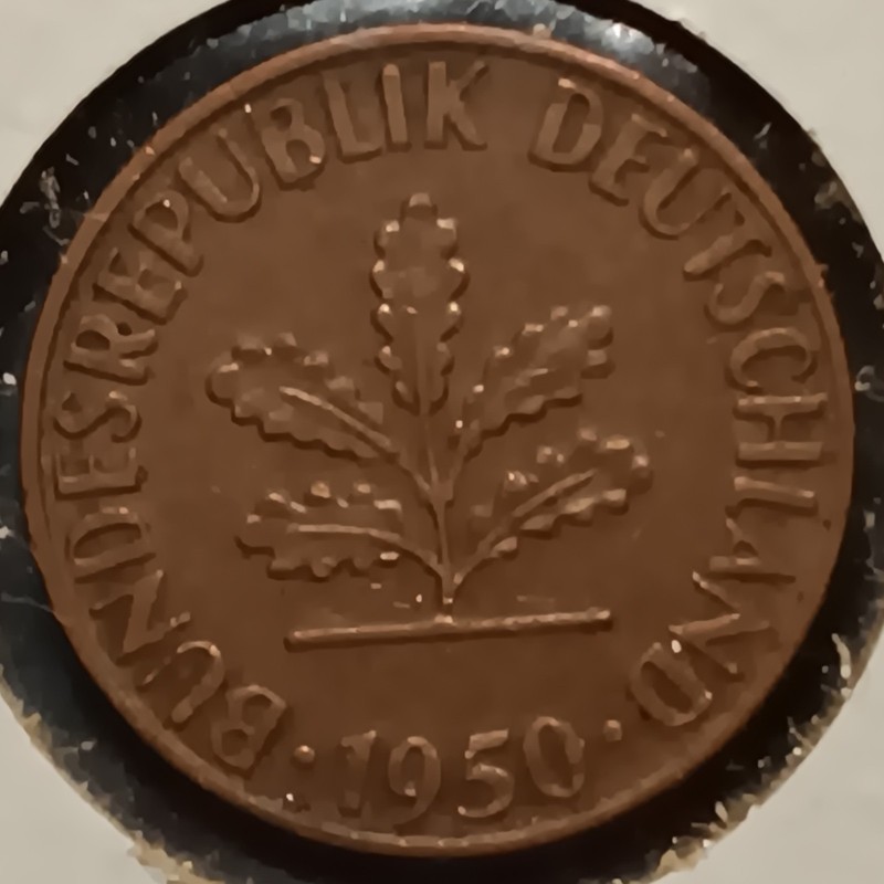 1950 D Germany Federal Republic 1 Pfennig, Appears Unc. Straight Stalk Variety