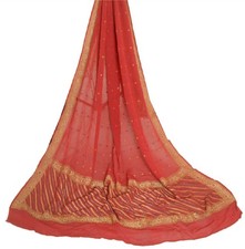 Sanskriti Vintage Long Dark Red Dupatta/Stole Pure Georgette Silk Woven Veil