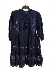 Karen Kane Navy Blue Embroidered Knee Length A-Line Dress Plus 1X 3/4 Sleeve