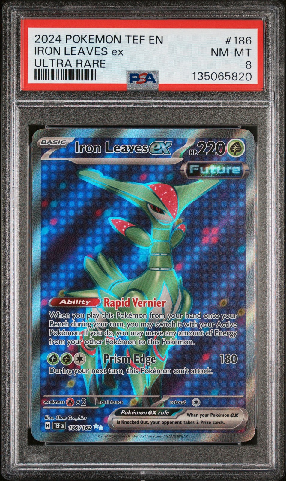 2024 POKEMON TEF EN-TEMPORAL FORCES ULTRA RARE #186 IRON LEAVES EX PSA 8