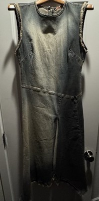 Acne Studios Denim Midi Dress Sleeveless Fringe Hem Blue Panelled A-Line Size 38