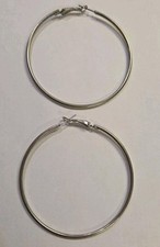 Vintage Pair Giant Silver Tone Hoop Earrings