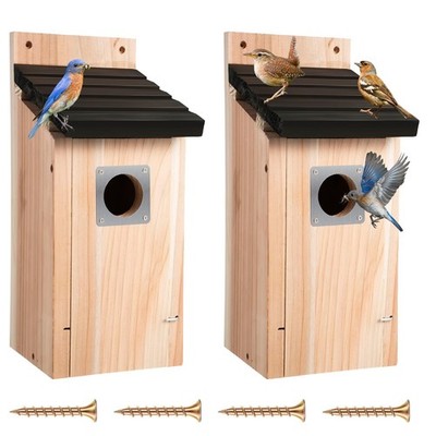 Dreyoo 2 Pack Bluebird Houses For Outside1-1/2 Entrance Hole Wooden Bird Houses