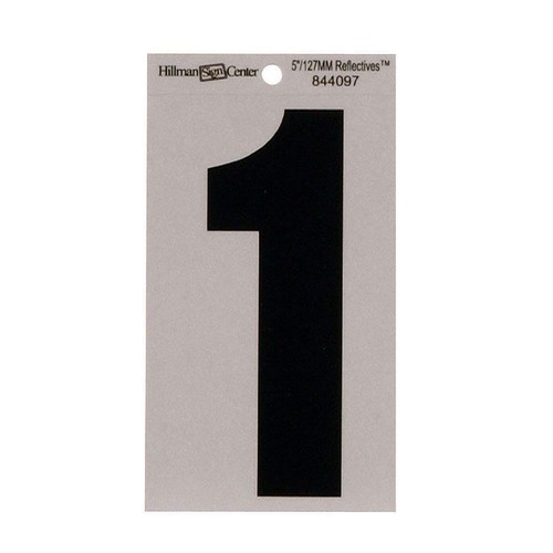 Hillman 5-In. Black & Silver Reflective Adhesive House Number 1 844097