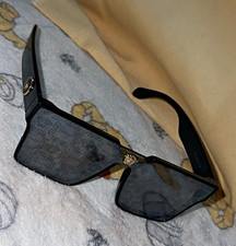 Versace Men's Shield Sunglasses Black Plastic Frame Gray Monogram Tinted