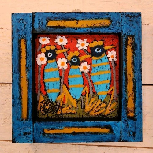 John Sperry Outsider Southern Primitive Folk Art BlueBirds Vögel Gemälde - Bild 2 von 14