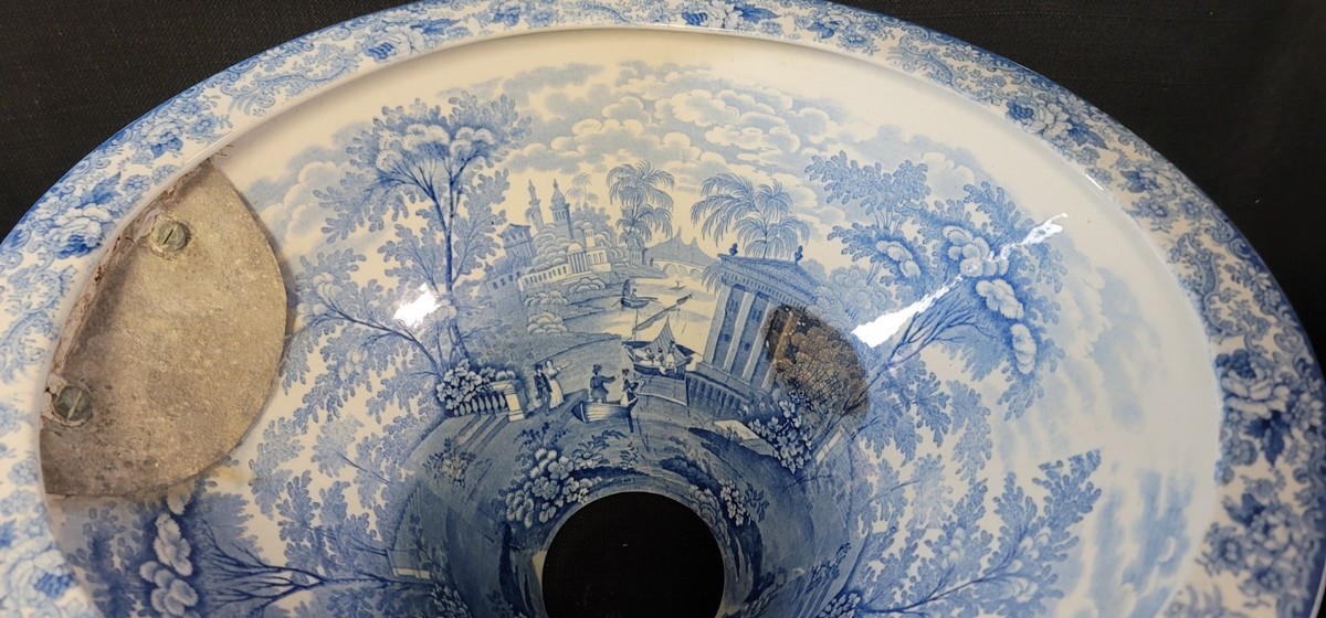 Antique Victorian Blue And White Porcelain Transferware Toilet