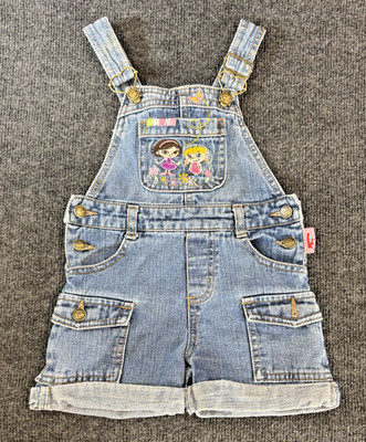 Y2K Little Einsteins June Annie Denim Shortall Girls 4T Embroidered Overall 1990