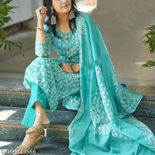 Indian Bollywood Womens Printed Kuzti Pant with Printed Dupatta Set