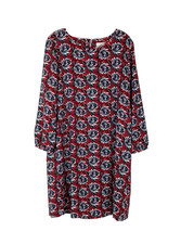 LOFT Women's A-Line Midi Shift Dress Size M Red Gray Floral Modest Office