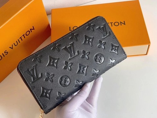 Louis Zippy Wallet Black Monogram Empreinte Leather Gold Zip Around NEW