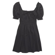 Aerie Puff Sleeve Mini Dress Medium Black 100% Cotton Cottagecore