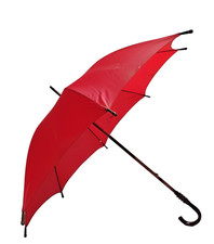 Vintage 1970s Red Umbrella w/ Brown Hard Resin Handle 35"