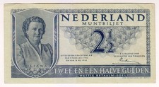 1949 Netherland 2 1/2 Gulden 014193 Paper Money Banknotes Currency
