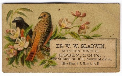 Essex CT DENTIST SURGEON Dr. Gladwin 1880's VICTORIAN Trade Card