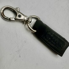 Coach Black Leather Key Fob Keychain Silver Lobster Clasp Embossed Logo Preowned