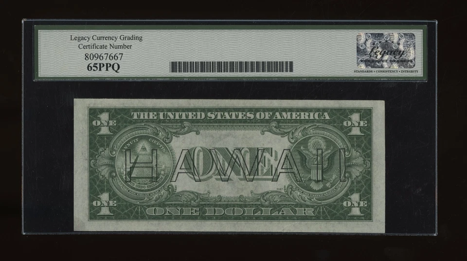 DBR 1935-A $1 Silver Hawaii SC Block Gem Fr. 2300 Legacy 65 PPQ Ser # S45956681C - Image 2 of 2