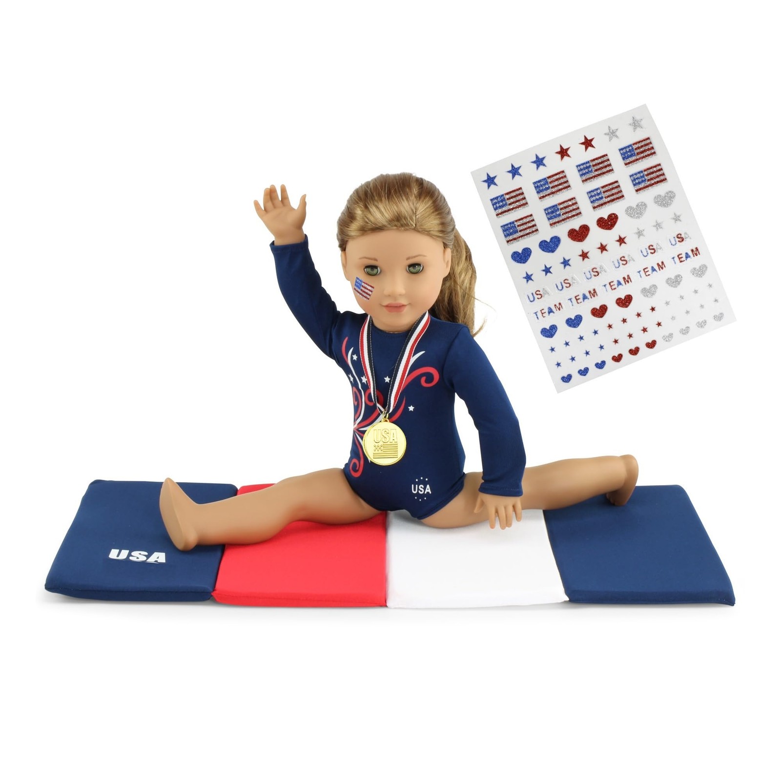 18 Inch Doll Gymnastics Outfit 4-Piece Gymnast Playset | Leotard, Tumbling Ma...