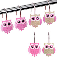 Decorative Shower Curtain Hooks 12PCS Pink Resin Owl Curtain Rings Shower Curtai
