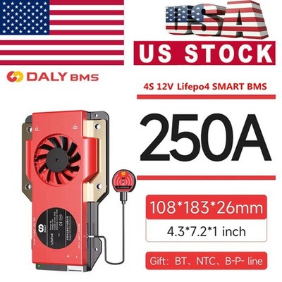 Daly Smart Fan BMS 4S 12V 250A LiFePo4 Battery BMS with Balance+Bluetooth Module