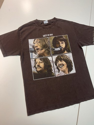 #ad Vintage Beatles Let It Be T Shirt Mens Medium Brown Fade Rock Band Tee Y2K C $49.00