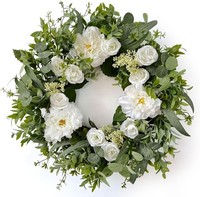 TüRkranz Eukalyptus Weiß Dahlie Rose 60 Cm KüNstliche Blumen Deko HaustüR