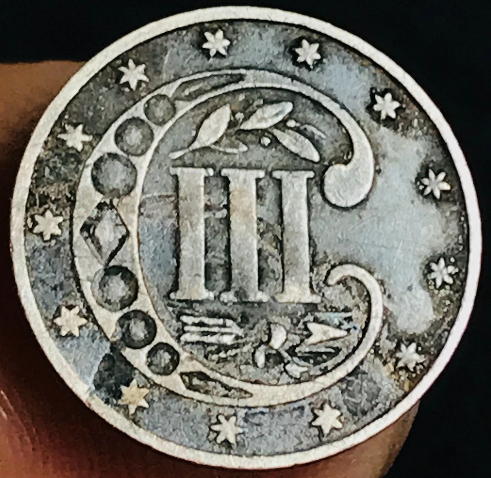 Серебряная монета США 1861 три цента отделка 3c тип 3 ДАТА ГРАЖДАНСКОЙ ВОЙНЫ CC28087 - Изображение 2 из 4