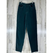 Talbots Velvet Pants Size 6 26x30 High Rise Tapered Leg Dark Teal Green Cotton