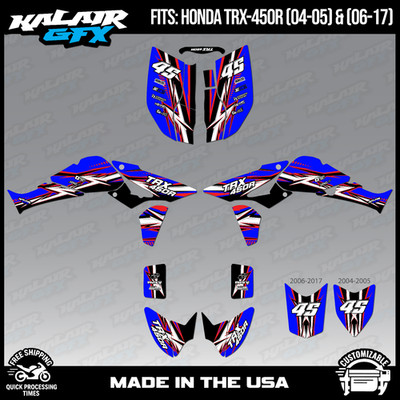 Graphics Kit for Honda ATV TRX 450R years (2004-2017) Shred Series - Blue Shift