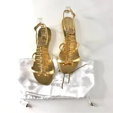 Giuseppe Zanotti Fishbone Gold Piranha Crystal Embellished Flat Sandals 37