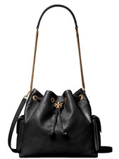 Tory Burch Small Charlie Quilted Drawstring Shoulder Bag Black Free Shipping