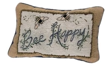 Needlepoint Tapestry Accent Pillow Bee Happy Rectangle Size Small 12x8