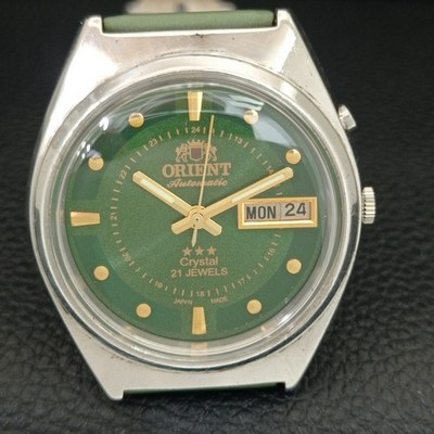 ORIENT CRYSTAL 46941 AUTOMATIC VINTAGE JAPAN MENS BLACK DIAL WATCH