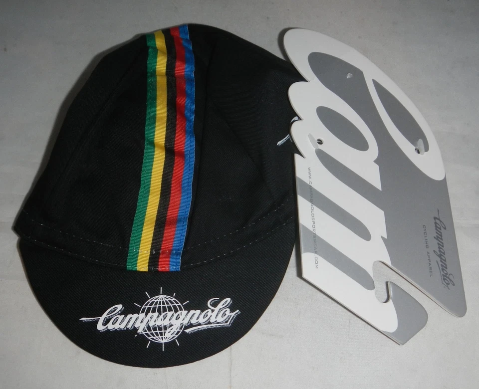 NUEVO Gorra Campagnolo Ciclismo Bicicleta Carreras Negra con Rayas Arco Iris Foto 2 de 4