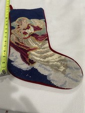 Vintage Wool Angel Embroidered On A Christmas Stocking Approximately 15 Inches