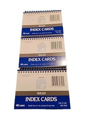 3ea Stuart Hall  Spiral Bound Ruled Index Cards, 3" x 5" White 40 cards =120 NEW