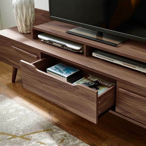 Mid-Century Design TV Stand with Shelves & Storage For TV's Up to 74” in Walnut - Picture 6 of 7