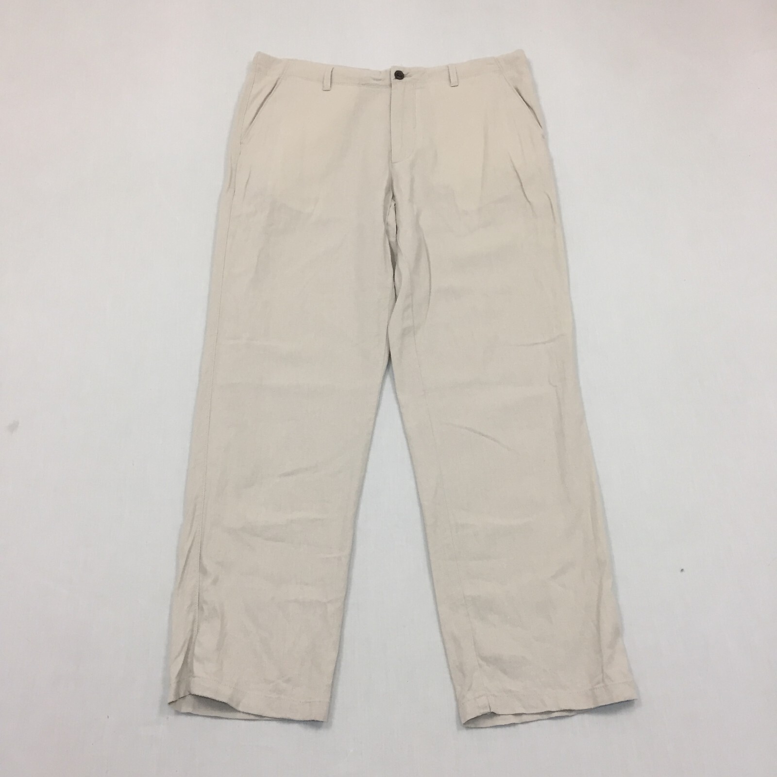 M&S Linen Mix Trousers Mens W36 L31 Straight Fit Chino Beige (36R)