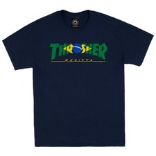 Thrasher Magazine BRAZIL REVISTA LOGO Skateboard T Shirt NAVY