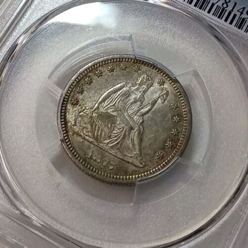 1877-CC Liberty Seated Silver Quarter PCGS AU58 Gold Shield Label #47814984 - Picture 3 of 6